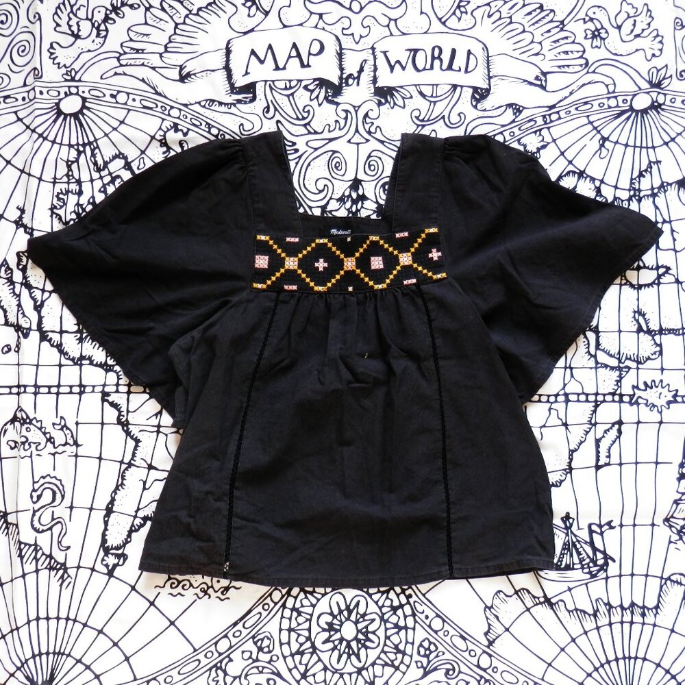 Madewell || Black Cross-Stitch Top